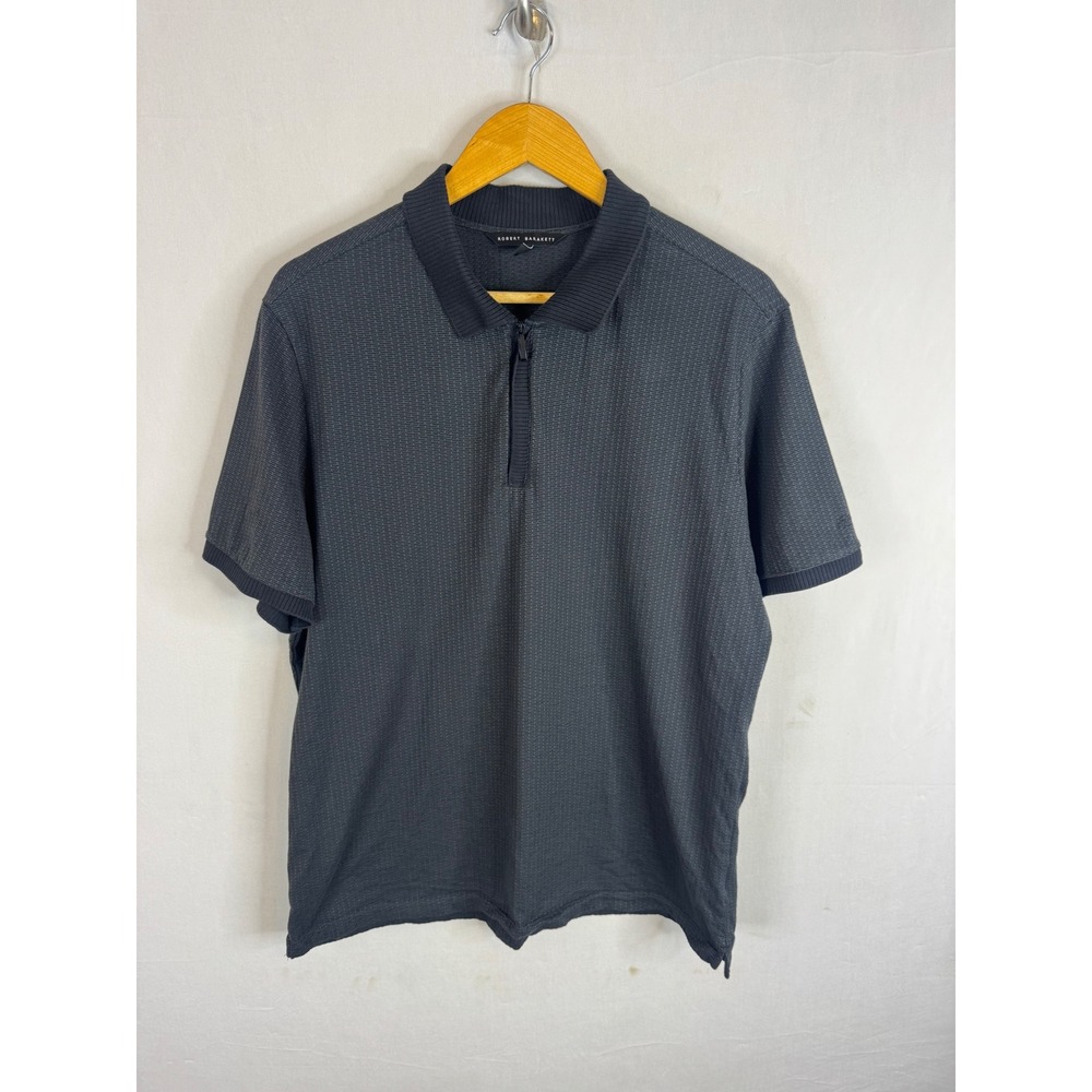 Robert Barakett Whistler SS Covered Placket Zip Polo Gray Cotton L RB51084